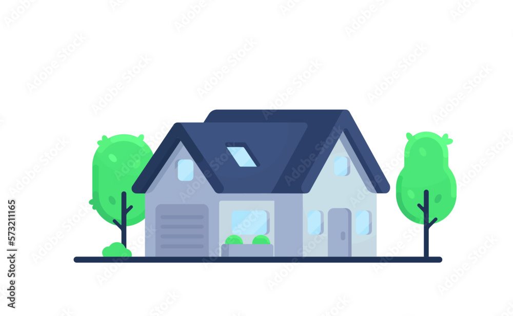 White house vector illustration in cartoon style. Flat modern house in nature. Clear colors illustration for game,ui and more. 