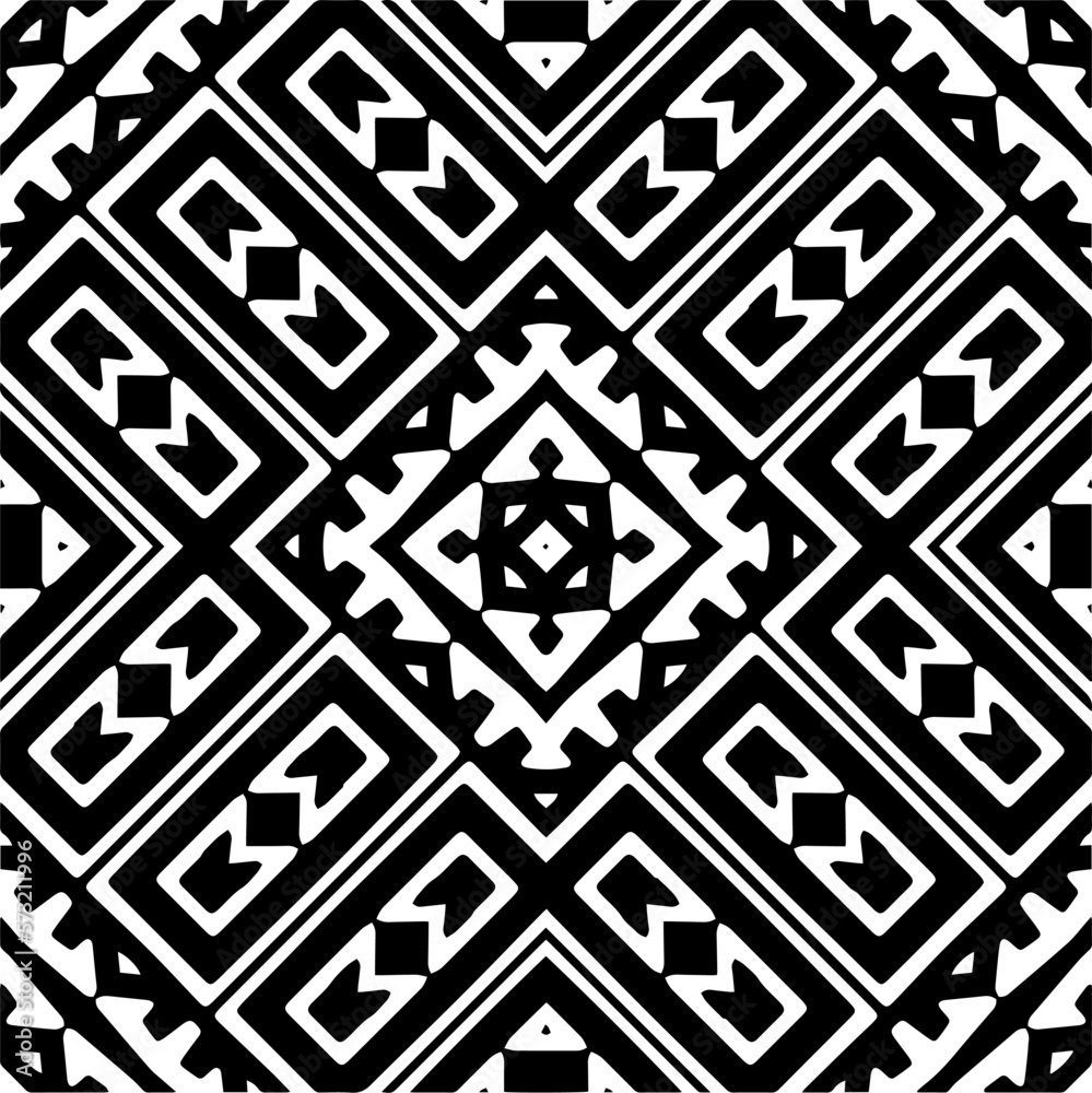 Vector geometric seamless pattern. Minimal ornamental background with abstract shapes. Black and white mandala. Simple abstract ornament background. Dark repeat design for decor, fabric, cloth.