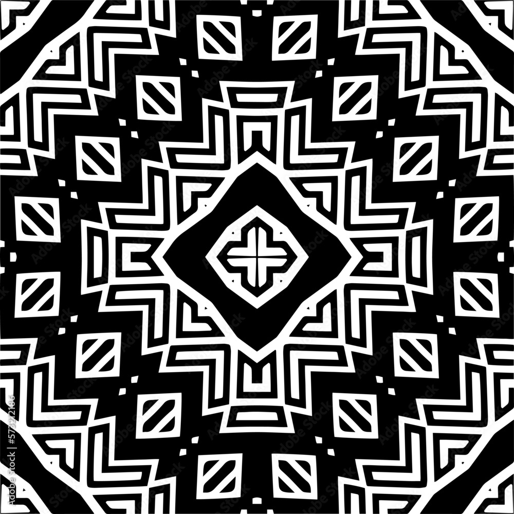 Vector geometric seamless pattern. Minimal ornamental background with abstract shapes. Black and white mandala. Simple abstract ornament background. Dark repeat design for decor, fabric, cloth. Vector geometric seamless pattern. Minimal ornamental background with abstract shapes. Black and white mandala. Simple abstract ornament background. Dark repeat design for decor, fabric, cloth.