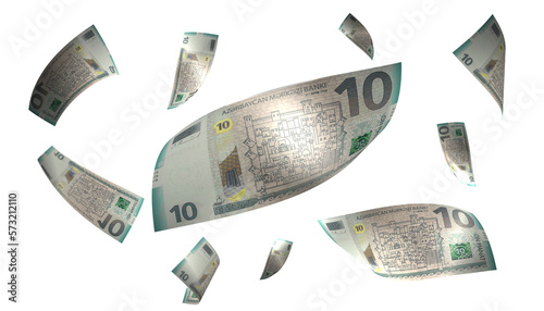 3D Illustration of Azerbaijan 10 Manat Flying Money Banknote