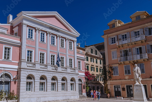 Banknote Museum and statue of Georgios Theotokis in Corfu city, Greece