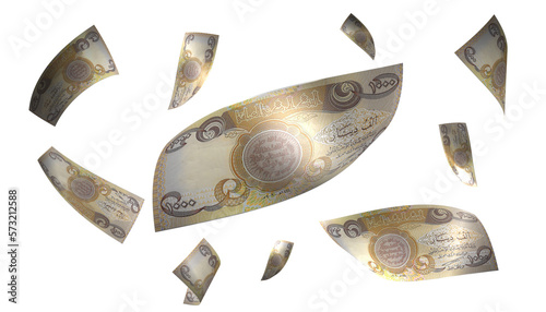 3D Render Set of Flying Iraq Dinar Money Banknote