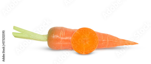 Whole and sliced carrot set isolated on white background. Package design elements with clipping path