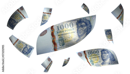 3D Render Set of Flying Hungary 1000 Forint Money Banknote
