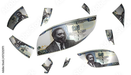 Fotografía 3D Render Set of Flying Kenya 200 Shillings Money Banknote