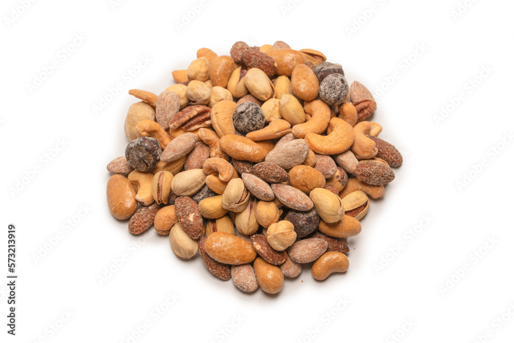A group of almonds, pistachios, walnuts, macadamia, cashews. A group of almonds, pistachios, walnuts, macadamia, cashews.