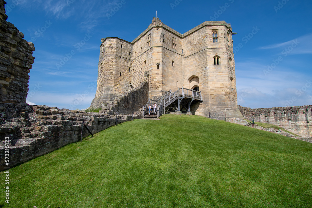 Main keep tower at Warkworth Castle in Northumberland, UK