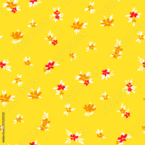 Trendy floral background with elegant small flowers on field ,ornate vector template