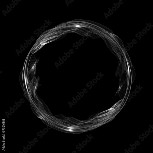 White isolated round frame, small white tulle on a black background