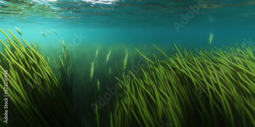 Underwater landscape Green Seaweed reef with algae, sea north, view in the cold sea ecosystem generated by Ai