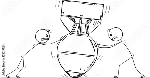 Two Persons Arguing For Big Air Bomb , Vector Cartoon Stick Figure Illustration