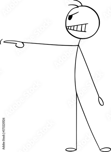 Aggressive or Angry Person Pointing at Something, Vector Cartoon Stick Figure Illustration