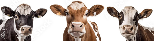 group of cows of different color isolated on transparent background, generative ai
