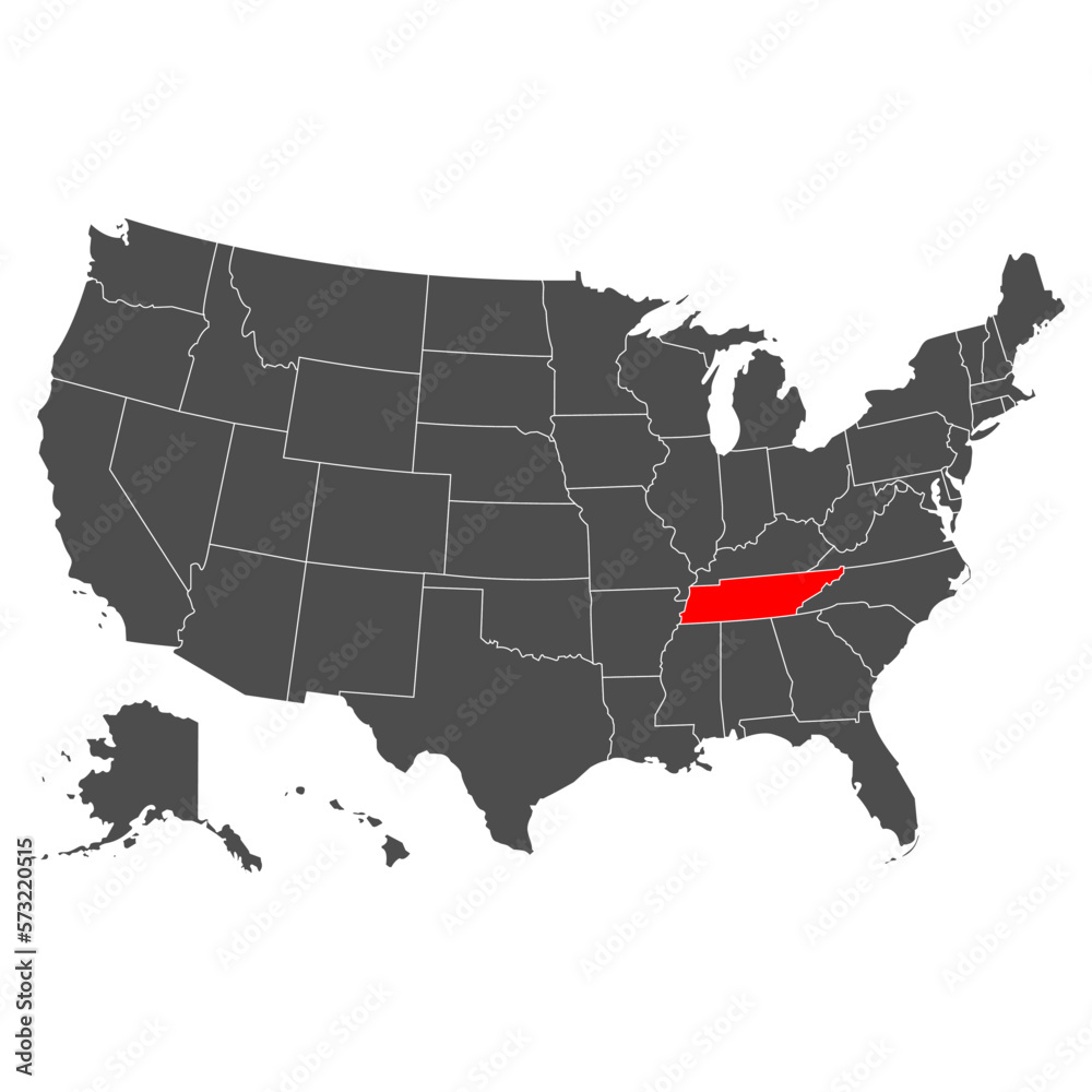 Vector map of Tennessee. High detailed illustration. Country of the United States of America. Flat style. Vector