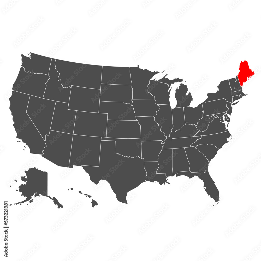 Vector map of the state of Maine. High detailed illustration. Country of the United States of America. Flat style. Vector