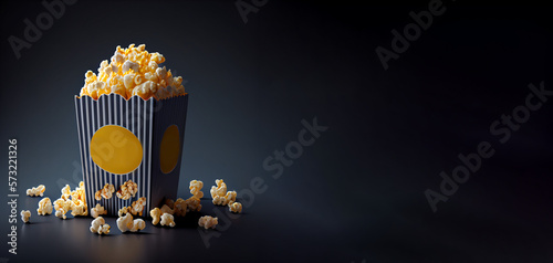 popcorn, flying popcorn realistic 3D, product showcase for food photography generative ai