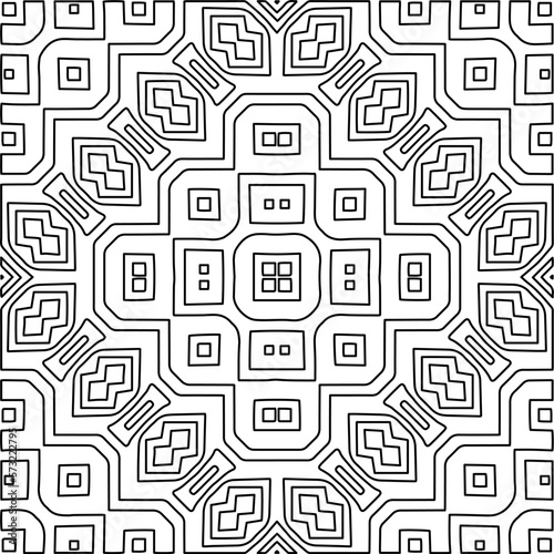  Monochrome ornamental texture with smooth linear shapes  zigzag lines  lace pattern.Abstract geometric black and white mandala for web page  textures  card  poster  fabric  textile.