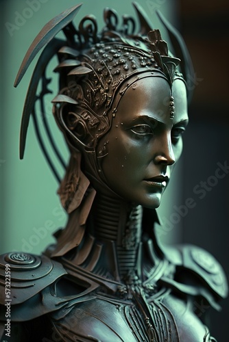 Portrait d'un androïde, d'un robot, d'un cyborg à la technologie très avancée avec des fonctionnalités stoïques. © MiniMaxi