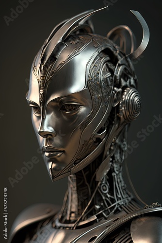 Portrait d un andro  de  d un robot  d un cyborg    la technologie tr  s avanc  e avec des fonctionnalit  s sto  ques.