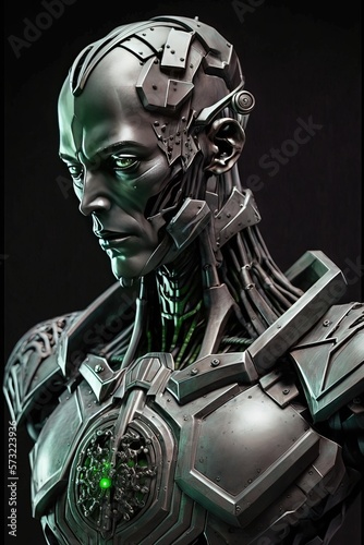 Portrait d un andro  de  d un robot  d un cyborg    la technologie tr  s avanc  e avec des fonctionnalit  s sto  ques.