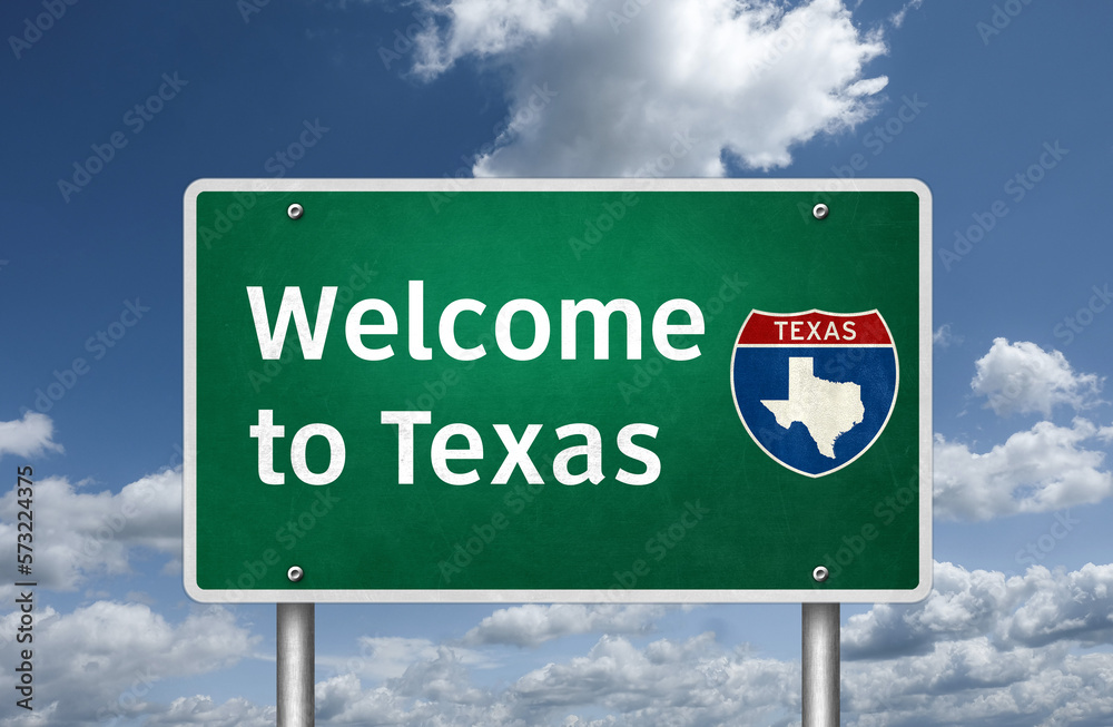 Welcome to the US State of Texas - road sign message