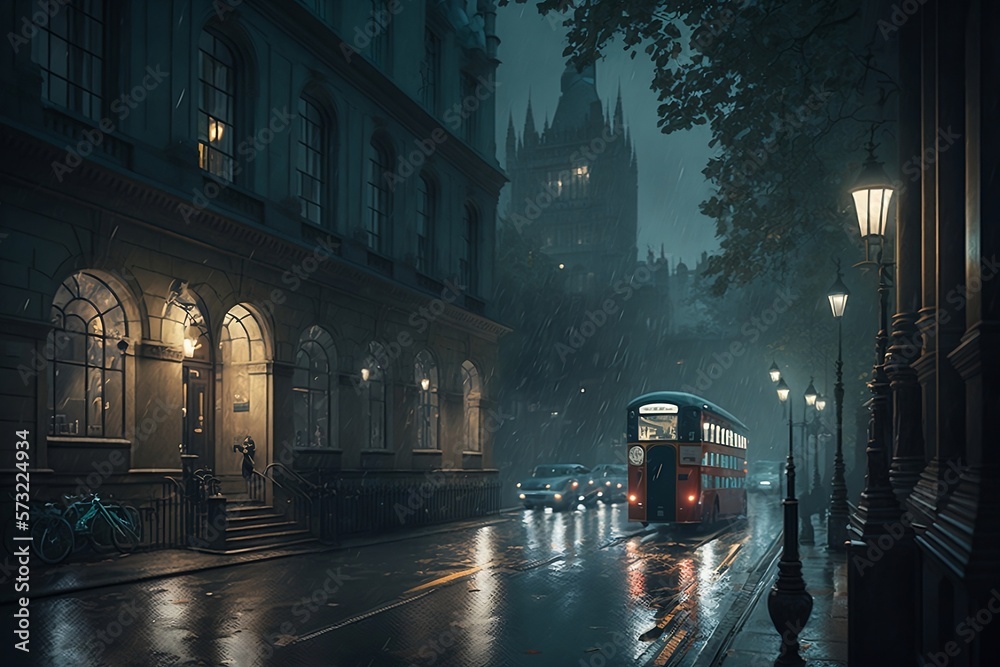 Rainy night in London-- landscape.