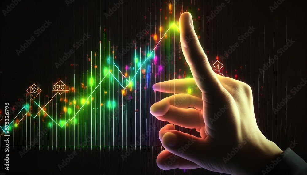 Entrepreneur with graphs showing the progress of his company, the global economy, cryptocurrencies, and the banking sector. Generative Ai. Entrepreneur with graphs showing the progress of his company, the global economy, cryptocurrencies, and the banking sector. Generative Ai.