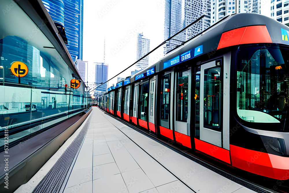 Future Urban Transport, Tram, AI generated