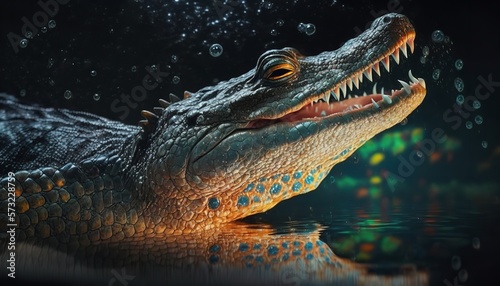 Happy crocodile in the water with open mouth and teeth. Generative Ai.