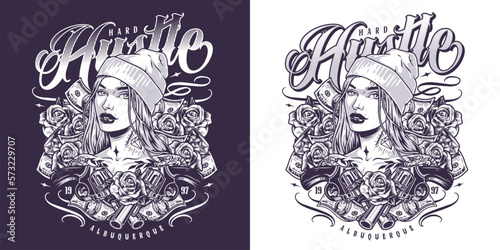 Hustle cool girl monochrome flyer
