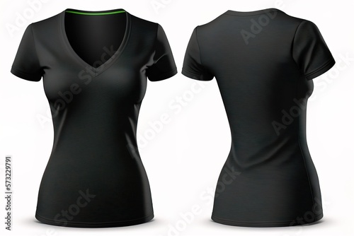 Blank V-neck tshirt for women template, black color shirt