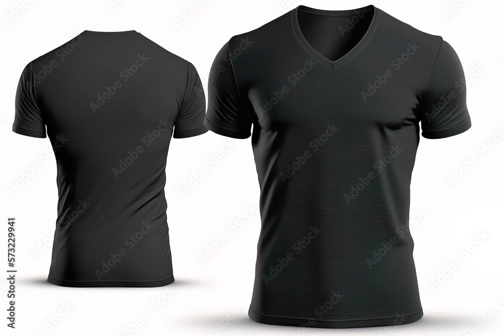 Blank V-neck tshirt for men template, black color shirt