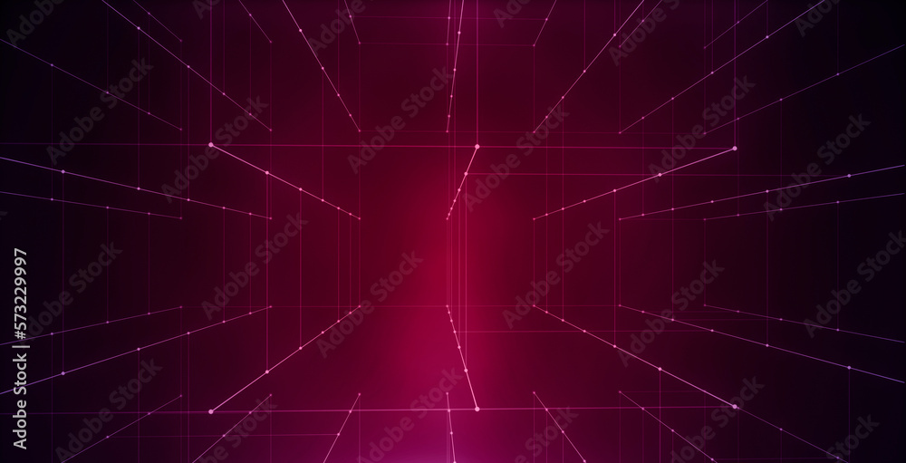Abstract technology blocks on red background. block chain and data concept.