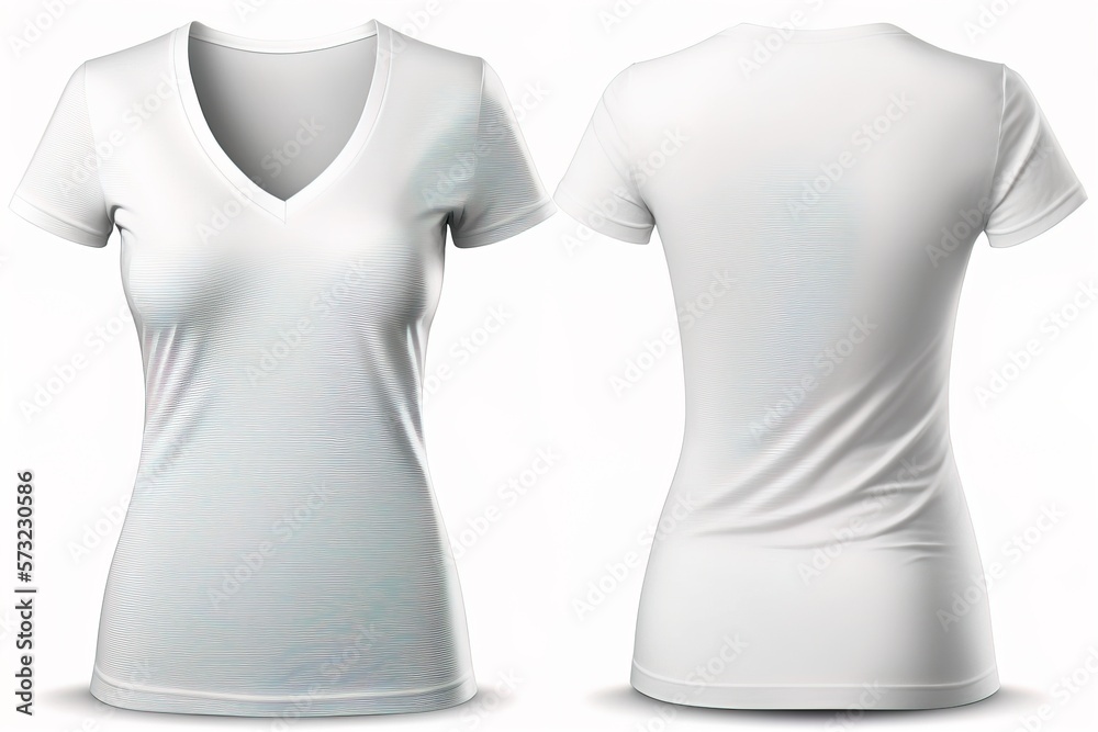 Blank V-neck tshirt for women template, white color shirt Blank V-neck tshirt for women template, white color shirt