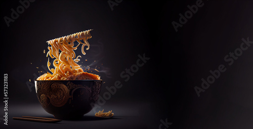noodles in the bowl realistic 3D, product showcase for food photography generative ai