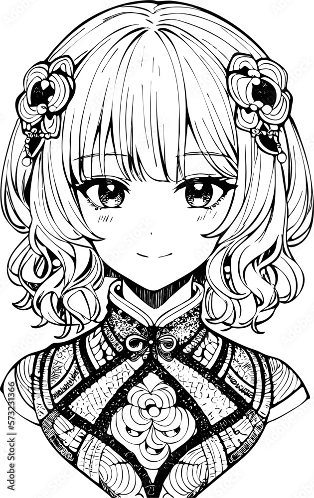 A beautiful girl, featuring decorations and costumes, doodle, coloring book. Vector abstract background A beautiful girl, featuring decorations and costumes, doodle, coloring book. Vector abstract background