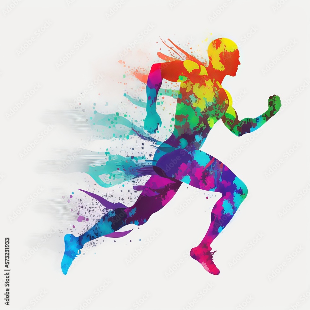 running athlete silhouette drawing watercolor paint Generative AI
