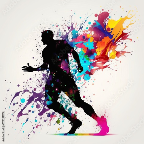 running athlete silhouette drawing watercolor paint Generative AI