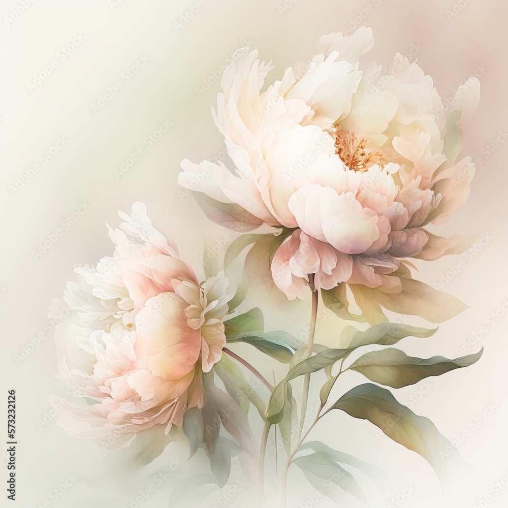 drawing peonies watercolor paint Generative AI