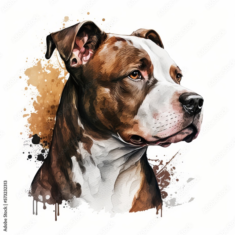 Pit Bull Dog Portrait Watercolor Paint Generative AI