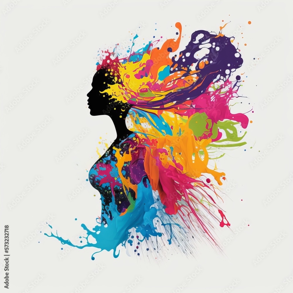 Obraz premium woman silhouette with paint splatter Generative AI