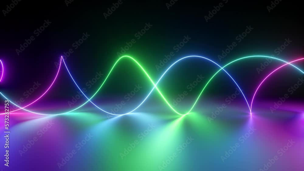 endless 3d animation, abstract geometric neon background, colorful spiral wavy lines
