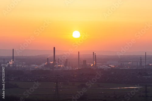 Stanlow sunset, Stanlow refinery, Cheshire, England, UK