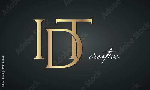 luxury letters IDT golden logo icon premium monogram, creative royal logo design photo