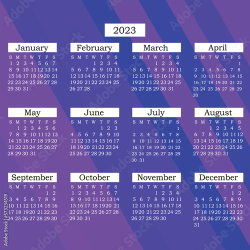 Calendar 2023 - Numbers on a blue background - Vector