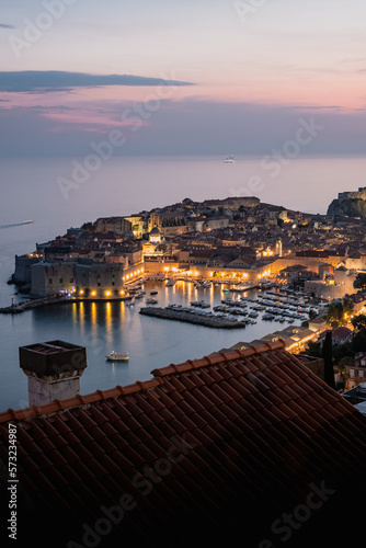Iconic aerial view of Dubrovnik old town at dusk  Croatia