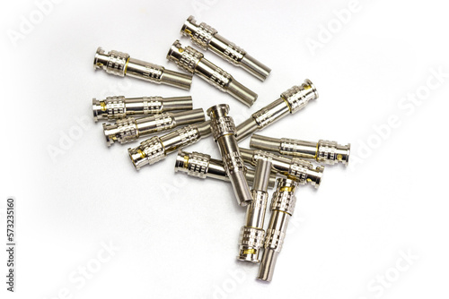 video coaxial cctv bnc connector on white background, top view photo