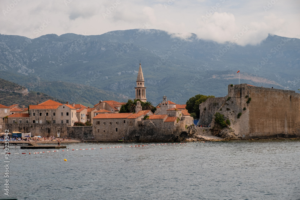 View of Budva old town and beach, Montenegro
