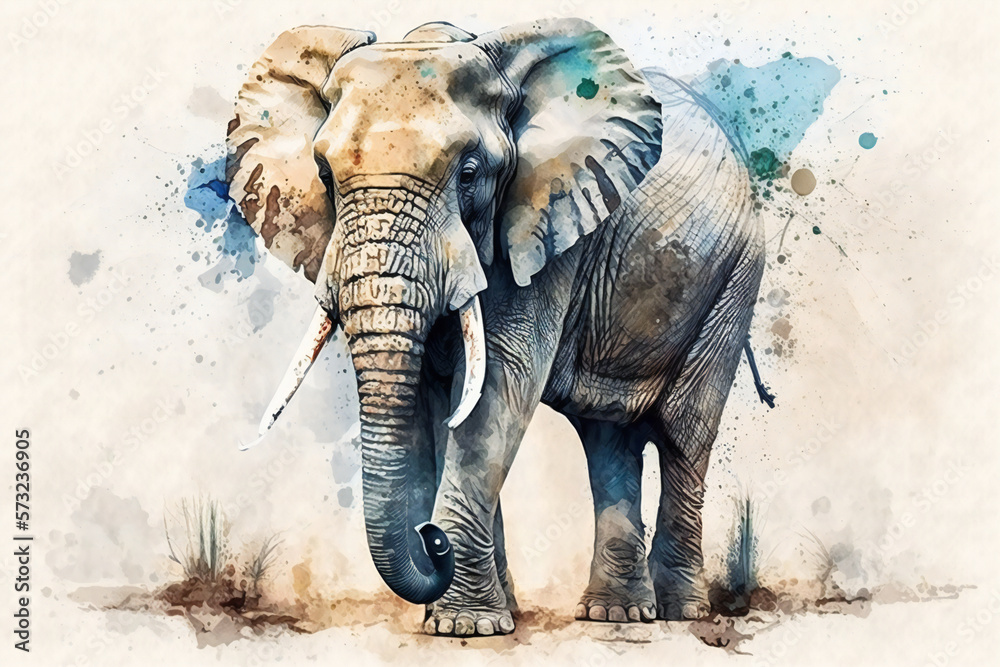 Fototapeta premium Elephant artwork in watercolor style, ai generated