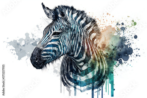head of a zebra  watercolor style  ai generated